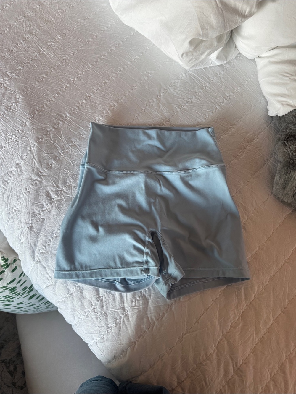 High-Waist Light Blue Women's Active Shorts